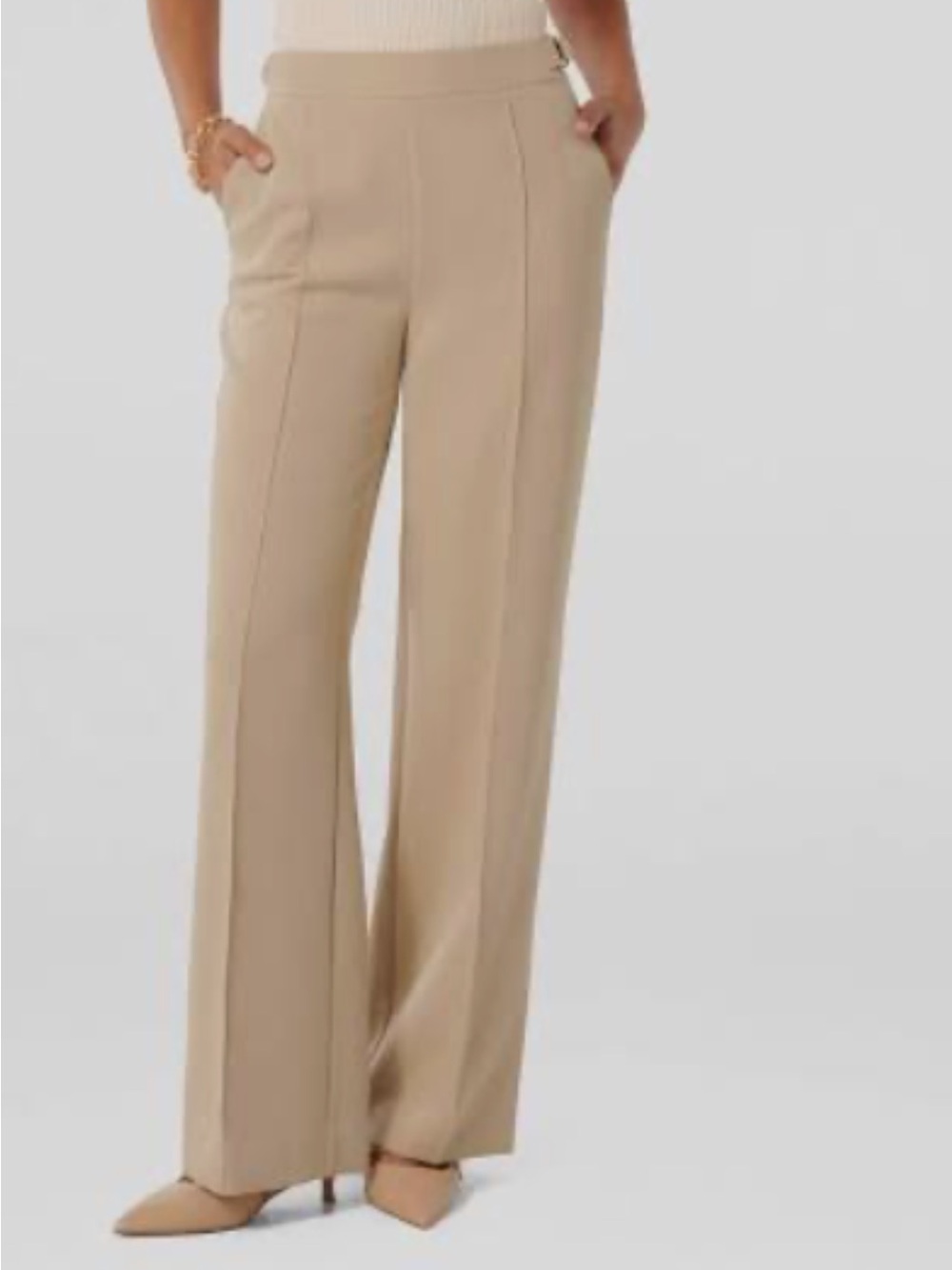 Ever New Mila d ring Beige Wide-Leg Crepe Pants